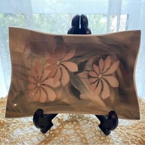 Vintage Handmade Porcelain Floral Dish, signed Ken Chernavitch; Winnipeg, MB